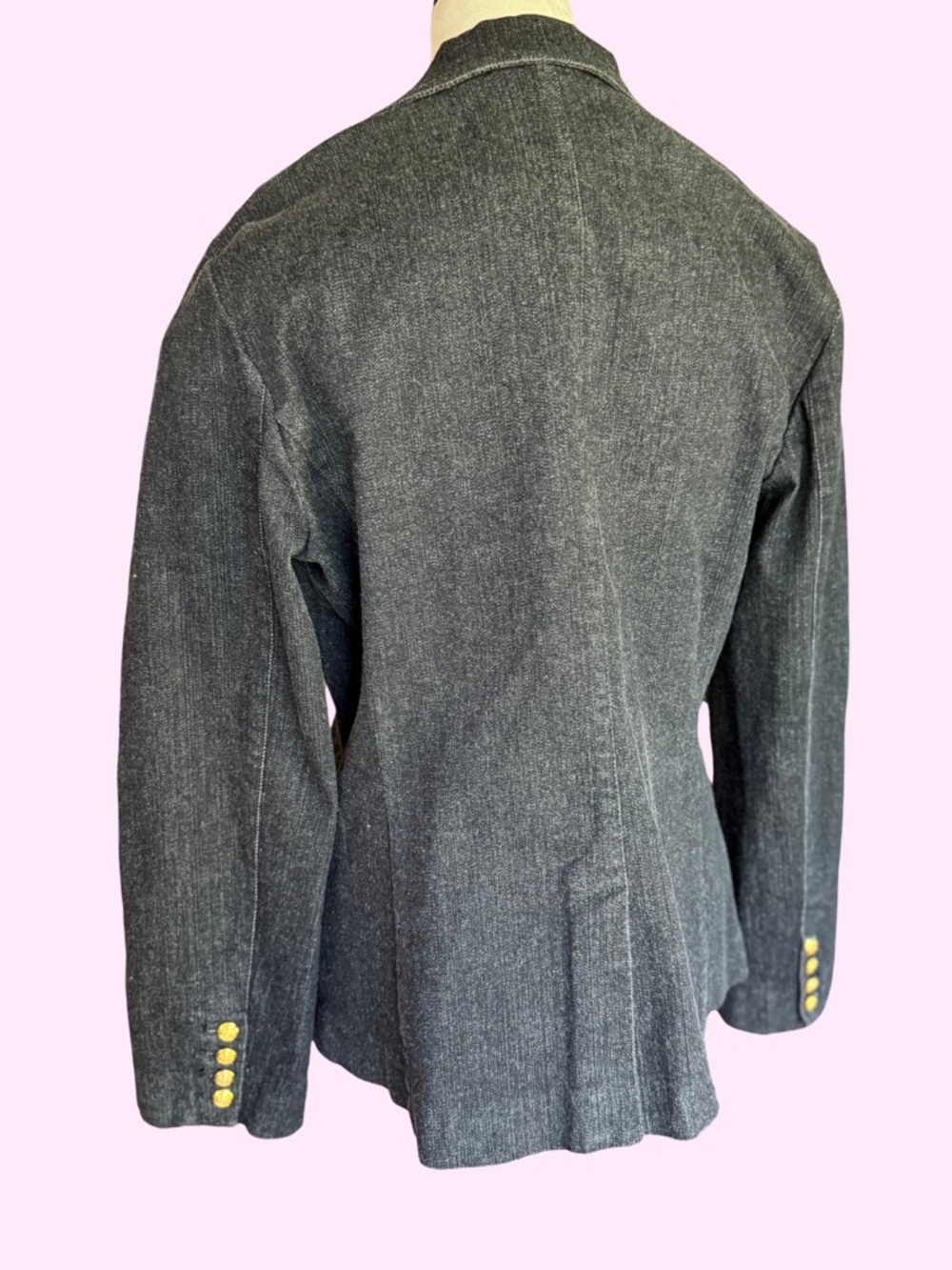 Vintage Ralph Lauren Black Denim Equestrian Blazer Gold Crest Buttons 14 fits L - Picture 3 of 9